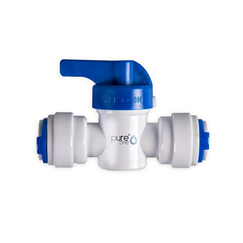 PureOne QF-25A Quick-Fitting - Schnellverbinder 1/4 auf 1/4 Zoll. Ausführung: Gerade | I-Form. Schlauch-Zubehör für Umkehr-Osmose, Wasser-Installationen oder Kühlschranksysteme. Mit Hand-Ventil