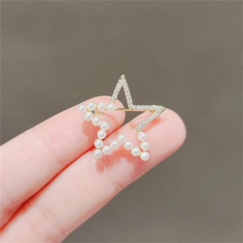 Image of Pearl Star Brooch: Gold-Plated Metal Large Star Pin Jewelry with Crystal Rhinestones and Pearls Women's Pin Brooch