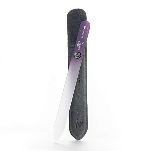 GERMANIKURE Czech Crystal Glass Nail File in Suede Leather Case - I'm Too Pretty to Work - Professional Manicure & Pedicure Products for Smooth Easy Shaping of Natural Nails