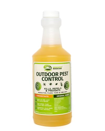 Mosquito Magician Liquid Concentrate – Kills Mosquitoes, Fleas & Fire Ants, Repels and Prevents Ticks – Essential Oil Yard Treatment Spray – for Sprayers, Foggers & Misting Systems – 16 oz, Original