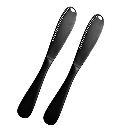 Flantor Stainless Steel Butter Spreader 2 Pack Butter Spreader Knife 3 in 1 Kitchen Gadgets Spreader Slicer and Butter Curler Knife with Serrated Edge