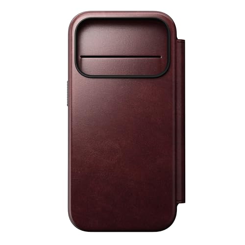 NOMAD Modern Leather Folio | fĂĽr iPhone 17 Pro | SchutzhĂĽlle aus Polycarbonat und hochwertigem Echtleder Ummantelung | MagSafe-kompatibel | Burgundy Horween