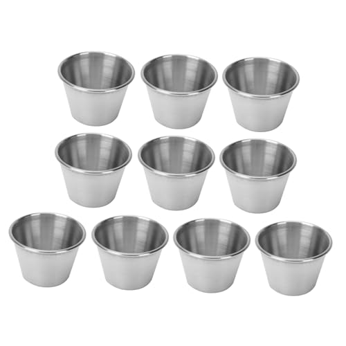 HOUDERCO 10個 ステンレス製加深ソースカップ 小型調味料皿 深型ディップ用 食品 キッチン レストラン 家用収納便利