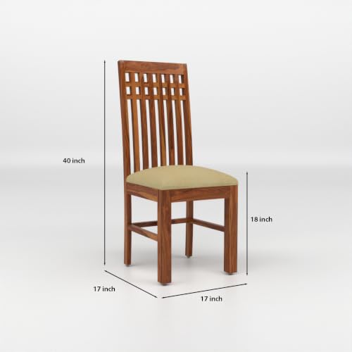 Image of Solid Sheesham Wood Dining Chair Set of 2 | Premium Wooden Dining Chairs with Cushioned Seat | Elegant Vertical Slatted Backrest | Heavy Duty Dining Table Chairs for Kitchen