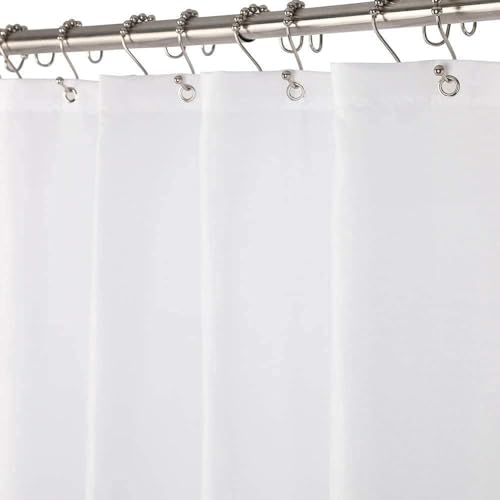Image of Amazer Small Stall Shower Curtain Liner Washable, 36 x 72 Inches, Fabric Shower Liner with 2 Bottom Stones, Narrow Waterproof RV Shower Curtain Liner, 6 Grommet Holes, Hotel Quality, White