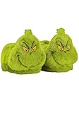 Dr. Seuss The Grinch Slippers for Kids with Plush Lining, Faux Fur & Anti Slip Soles - Cozy Christmas Holiday Footwear L/XL Green