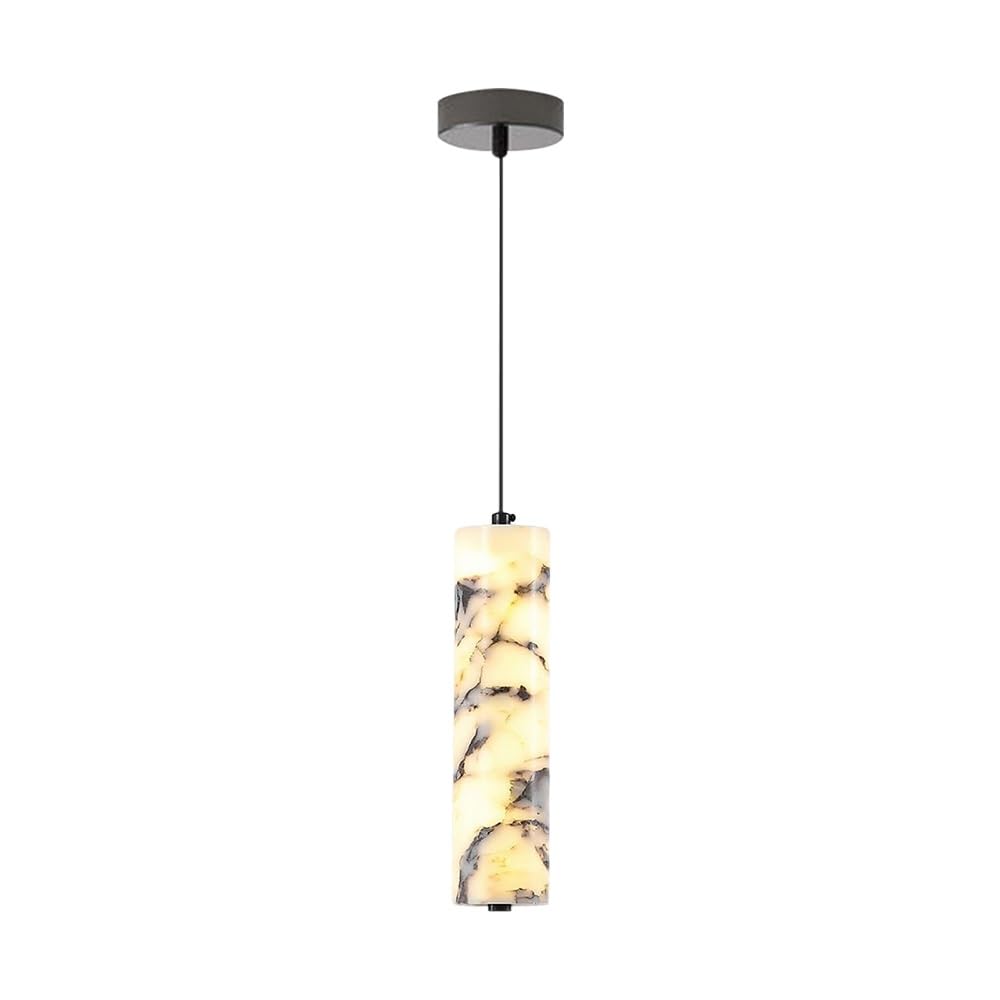 LYMSXAZOU Nordic Alabaster Pendant Light Natural Marble Hanging lamp LED Kitchen Island Lighting 11in Long Tube Chandelier Ceiling Lights for Bedroom Dining Room