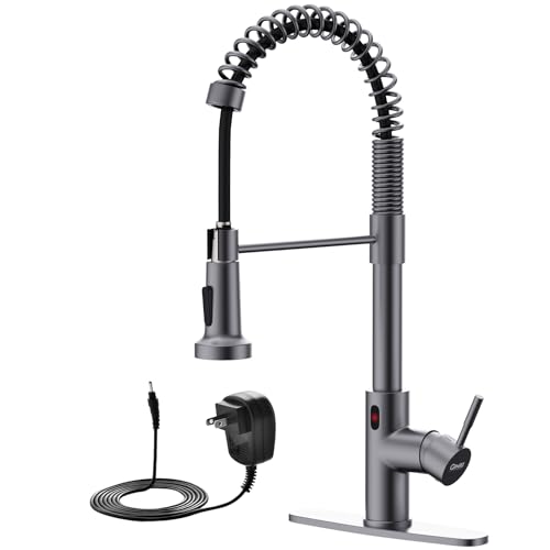 Image of GIMILI Black Stainless Touchless Kitchen Faucet with AC Adapter, Smart Motion Sensor Hands Free Single Handle Kitchen Sink Faucet with Pull Down Sprayer