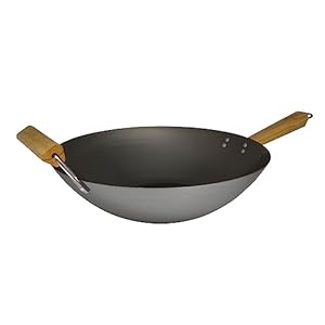 IMUSA USA WPAN-10018 Non-coated Wok with Wooden Handles 14-Inch, Silver