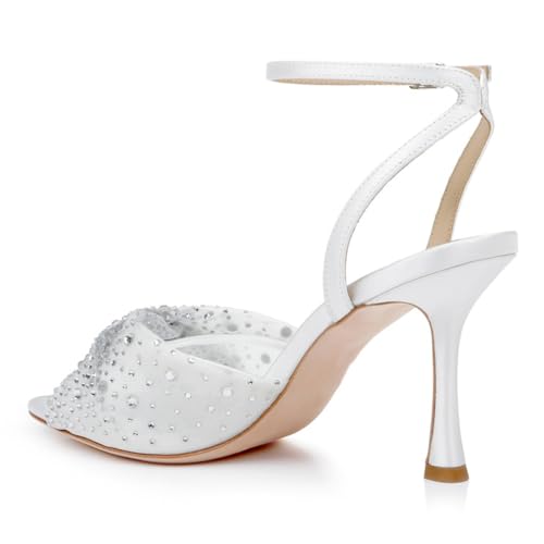 FOWT Women Shiny Studded Rhinestone Open Toe Graceful Bride Sandals High Heel Ankle Strap Buckle Wedding Party Formal Shoes Size 4-16 US3