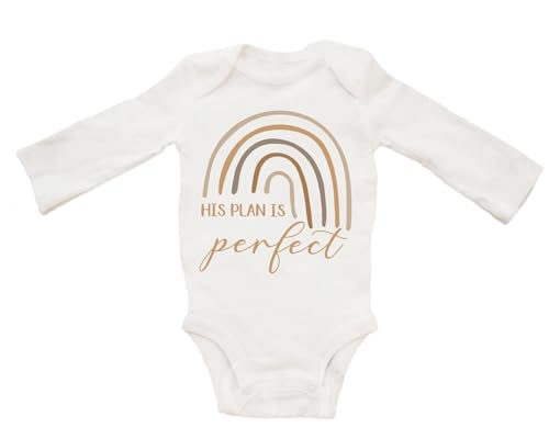 Image of Rainbow Baby Reveal Romper His Plan is Perfect Bodysuit Boho Clothes Pregnancy Announcement Gender Neutral Romper (0-6 Months, His Plan Is Perfect Printed Long Sleeve Romper)