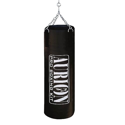Image of Aurion 2 Feet Synthetic Leather Filled Punching Bag | Boxing Bag with Hanging Chain | Boxing - Black 2 Feet / 24 Inches
