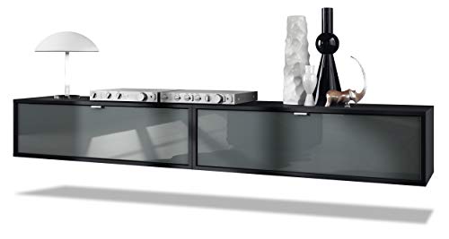 Vladon Ensemble de 2 Set Meuble TV Lana 100, lowboards de 100 x 29 x 37 cm chacun avec Beaucoup d'espace de Rangement, Caisson en Noir Mat, façades en Gris...