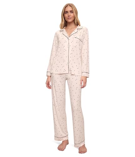 Eberjey Womens, Gisele Printed Long Pj Set, Little Heart Sorbet Pink/Black, Medium