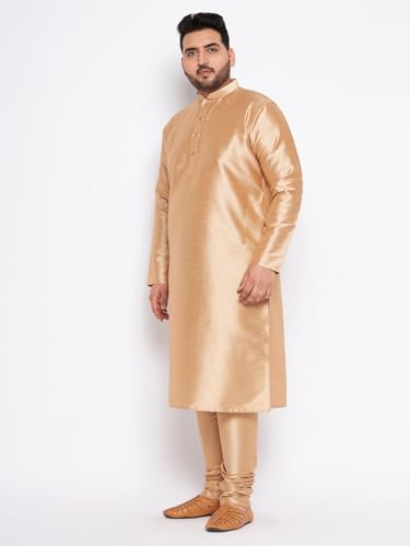 Image of Vastramay Plus Men's White Silk Blend Kurta Pyjama Set VPLUSMKWH001nPBL 44 | Independence Day