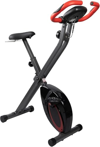 Fjoerdesports bicicleta estática plegable, rodillo de entrenamiento, bicicleta de fitness con pantalla LCD, bicicleta estática plegable, incluye pulsómetro, 8 niveles de resistencia – Negro