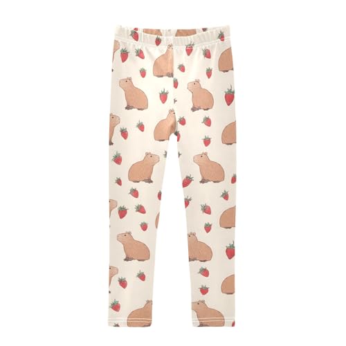 Strawberry Capybara Animal Girls Leggings Soft Stretch Workout Yoga Dance Pants for Kids Casual Tights