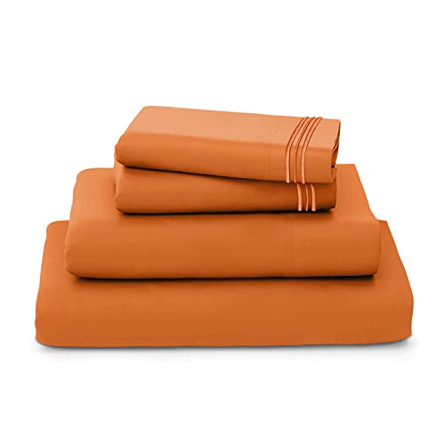 Redkey Queen Sheets Set With Deep Pocket 4 Pieces Soft Microfiber Sheets & Pillowcases Sets Wrinkle Resistant Bed Sheet Set Queen- Easy Care (Queen,Persimmon) #TOP4