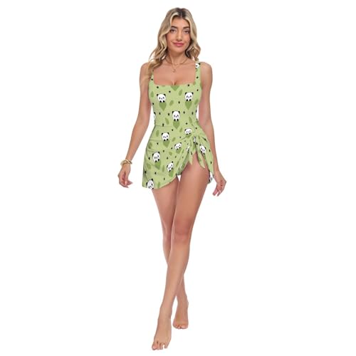 Maillot de bain une pièce femme gainant col carré imprimé panda plage