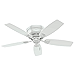 Hunter 48 inch Outdoor or Indoor Ceiling Fan No Light - Low Profile Mount, White Ceiling Fan without Light, For Patio, Porch, Garage, or Living Room, 5 Blades, Pull Chain - Sea Wind 53119, White