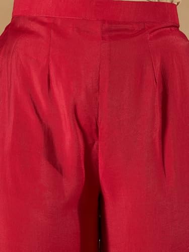 Image of INDO ERA Women's Maroon Silk Blend Embroidered A-Line Kurta & Pant With Dupatta Set (IESTR6990)