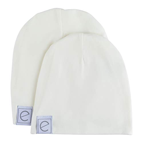 Image of Ely's & Co. Cotton Knit Jersey Swaddle Blanket and 2 Beanie Baby Hats Gift Set, Large Receiving Blanket (Ivory)