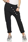 Mississhop 295 Damen Hose Sweatpants Jogginghose Baumwolle Freizeithose Boyfriend Sporthose Schwarz