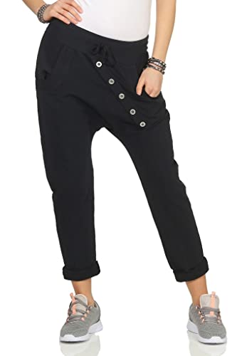 Mississhop 295 Damen Hose Sweatpants Jogginghose Baumwolle Freizeithose Boyfriend Sporthose Schwarz