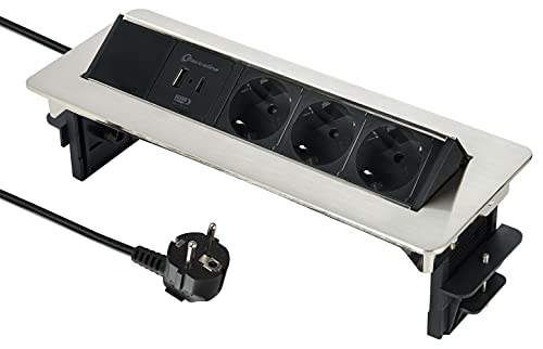 Regleta base múltiple retráctil con 3 tomas Schuko y doble puerto USB 3.1A Electraline 2