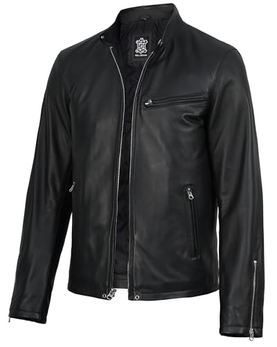 Image of Decrum Disc Leather Jacket Men - Leather Motorcycle Jackets | [1132492] Edmnd Black, S