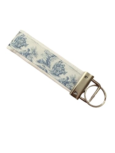 Generic Blue Toile Key Chain, Fabric Blue Toile Key Fob,