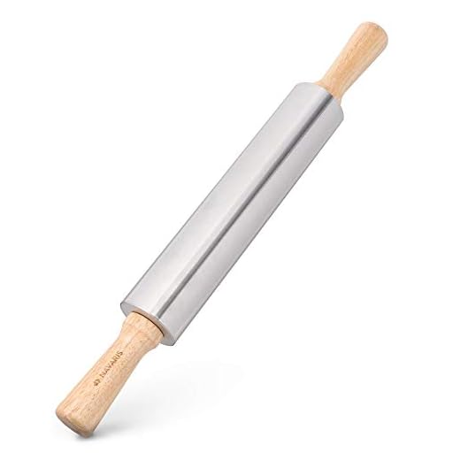 Navaris Mattarello Acciaio Inox - Rullo Antiaderente Stendipasta con Manici in Legno Ø5x43,5cm - Cilindro Rotante Stendi Pasta Pizza e Impasto Dolci