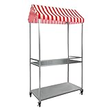 Eiscreme-Verkaufswagen auf Rädern mit gestreiftem Baldachin, mobiler Ausstellungsstand für Märkte, Lebensmittelverkäufe und Veranstaltungen