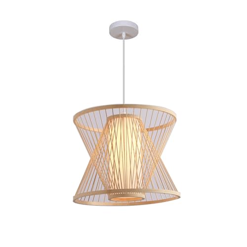 Lampes suspendues de plafond en rotin à base E26/E27, structure ajourée rétro en bambou