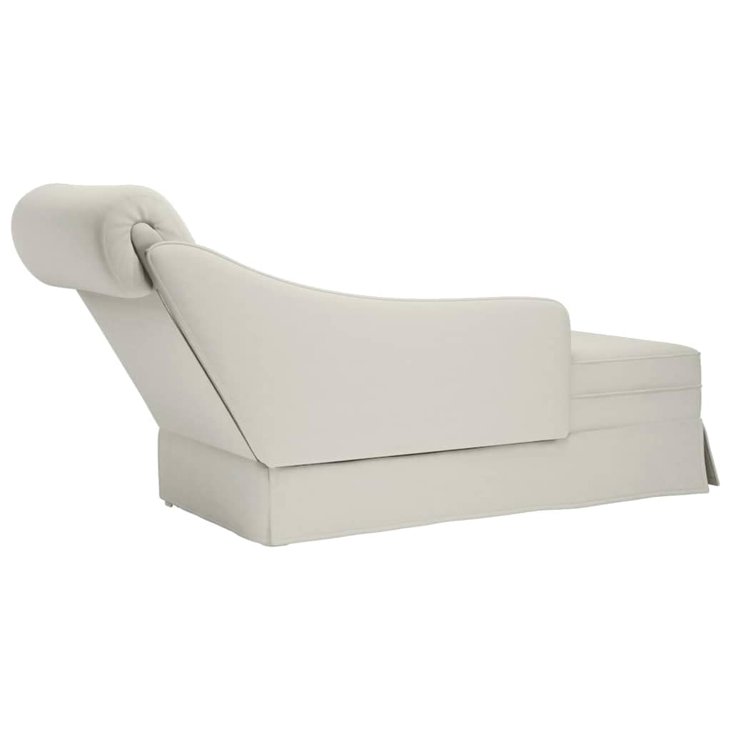 Chaise longue in velluto con bracciolo destro e cuscino cervicale, color crema, comoda superficie di riposo con schiuma altamente elastica per soggiorno, camera da letto o ufficio