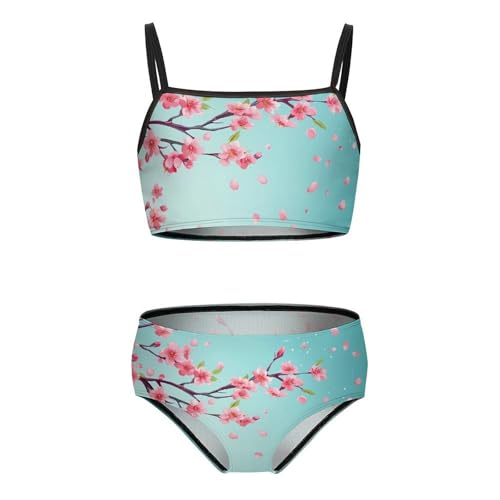 Cherry Flowers Girls Swimsuits Two Piece Bikini Sets Beach Sport Swimwear Bathing Suit