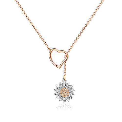 Sunflower Necklace for Women Girls, You Are My Sunshine Sunflower Necklace Sunflower Heart Necklace Dainty Sunflower Pendant Sunflower Jewelry Gifts for Women Girls Sunflower Heart Necklace-Rose Gold