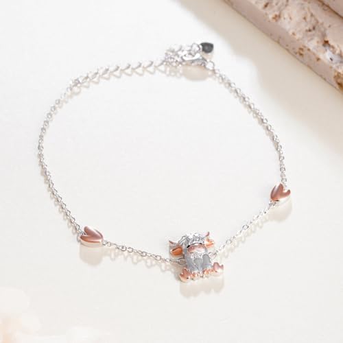 Highland Cow Bracelet for Women 925 Sterling Silver Animal Bracelets Highland Cow Decor Jewelry Gifts for Women2