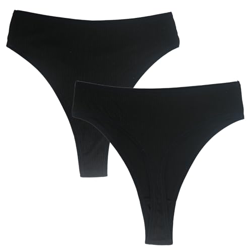 Image of High Waisted Cotton Thongs Underwear For Women Breathable Sport Athletics Panties High Rise Plus Size Multipack