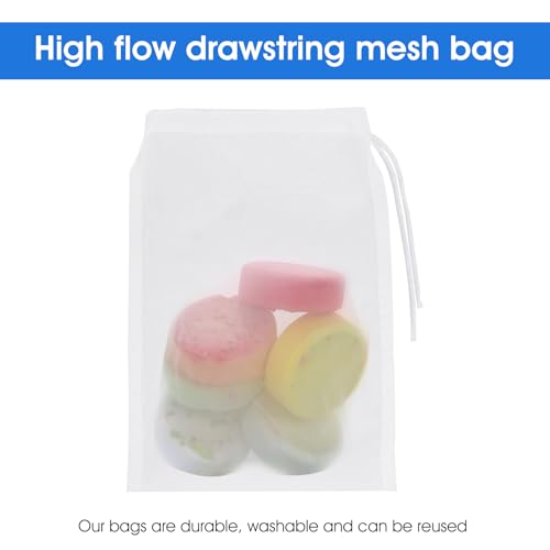 Image of Aquarium Filter Bags, 9x5 Inch Fish Tank Media Mesh Percolation Bag High Flow Fine Mesh Net with Elastic Band for Fish Tank Bio Balls, Activated Pelletized Carbon, Net Hole 0.2mm White(6 Pcs)