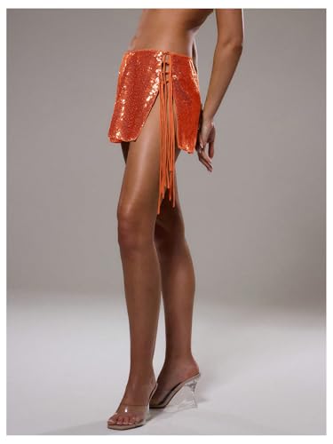 Floerns Women's Shiny Sequin Mini Skirt Low Waist Tie Side Disco Party Skirts2