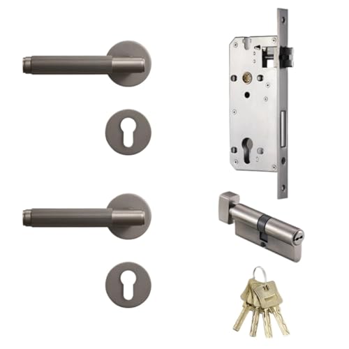 Serrure de porte double levier en laiton gris à rayures - 2