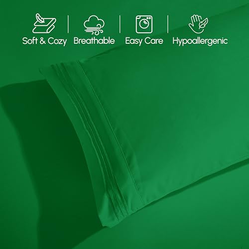 Image of Elegant Comfort Luxurious 1500 Premium Hotel Quality Microfiber Three Line Embroidered Softest 4-Piece Bed Sheet Set, Wrinkle and Fade Resistant, Twin /Twin XL, Emerald Green