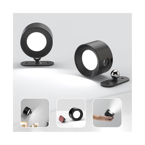 LED Battery Operated Wall Lights, 2Pack Wall Lamp with 3 Color Modes 3 Brightness Levels 360°Rotate Magnetic Touch Control, Reading Lights for Living Room Bedroom