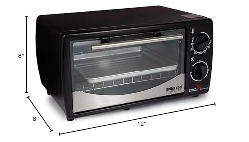 Better Chef Basic Toaster Oven | 4-Slice | 60-Minute Timer | Slide Out Rack | Bake Tray | Broil (Black)