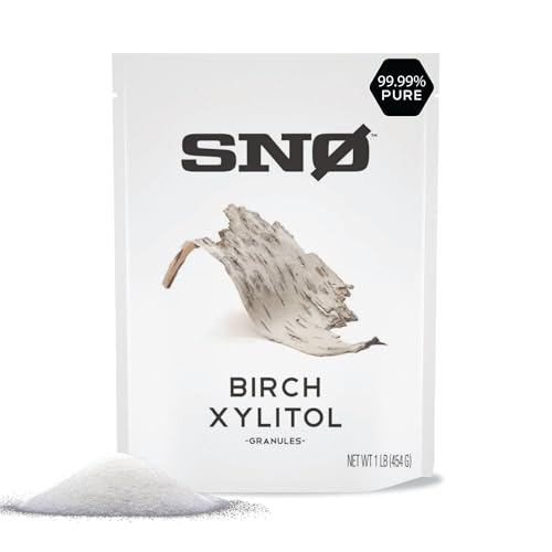 SNO Pure Birch Xylitol Sweetener - 1lb Resealable Bag | Low Calorie, Non-GMO, Gluten-Free, Vegan, Kosher | Paleo, Diabetic, & Keto-Friendly | Pharmaceutical Grade, No Aftertaste Sugar Substitute