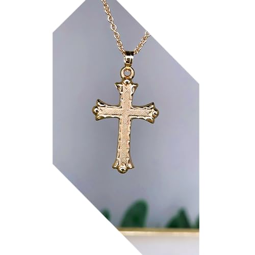 14K Yellow Gold, White Gold, and Rose Gold Various Sizes Florentine Budded Texture Cross Religious Pendant Charm Necklaces Polished Fine Jewelry Gifts for Women and Men3