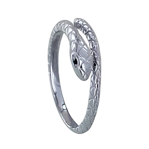 Bague serpent fin strass noir étincelante en argent massif 52
