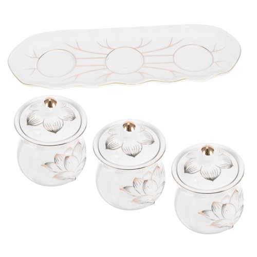 UTHCLO Copas Cerámicas para Ofrenda con Diseño de Flor de Tazas de Agua para Budistas Hogar y Cáliz Decorativo para Ceremonias de Devoción