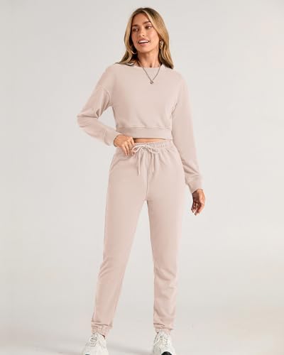 BTFBM Women 2 Piece Outfits Long Sleeve Crop Top Pullover Drawstring Pant Jogger Set Casual Sweatsuits Tracksuit Pockets4